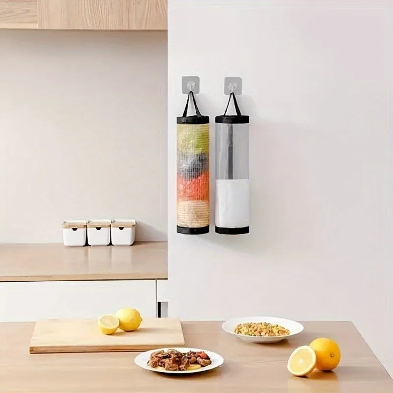 Hanging plastic bag holder organizer for kitchen and home