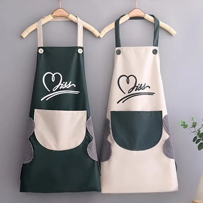 Waterproof oil proof kitchen apron with towel and front pocket