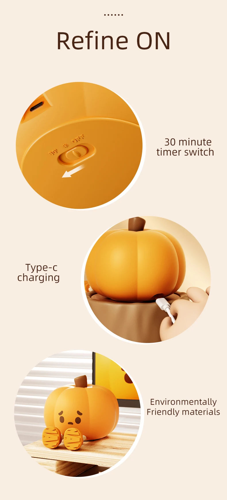 Pumpkin Night Light with Adjustable Brightness