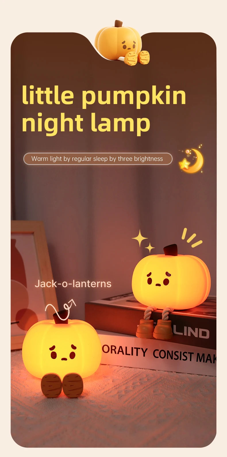Silicone Pumpkin Night Light - Front View