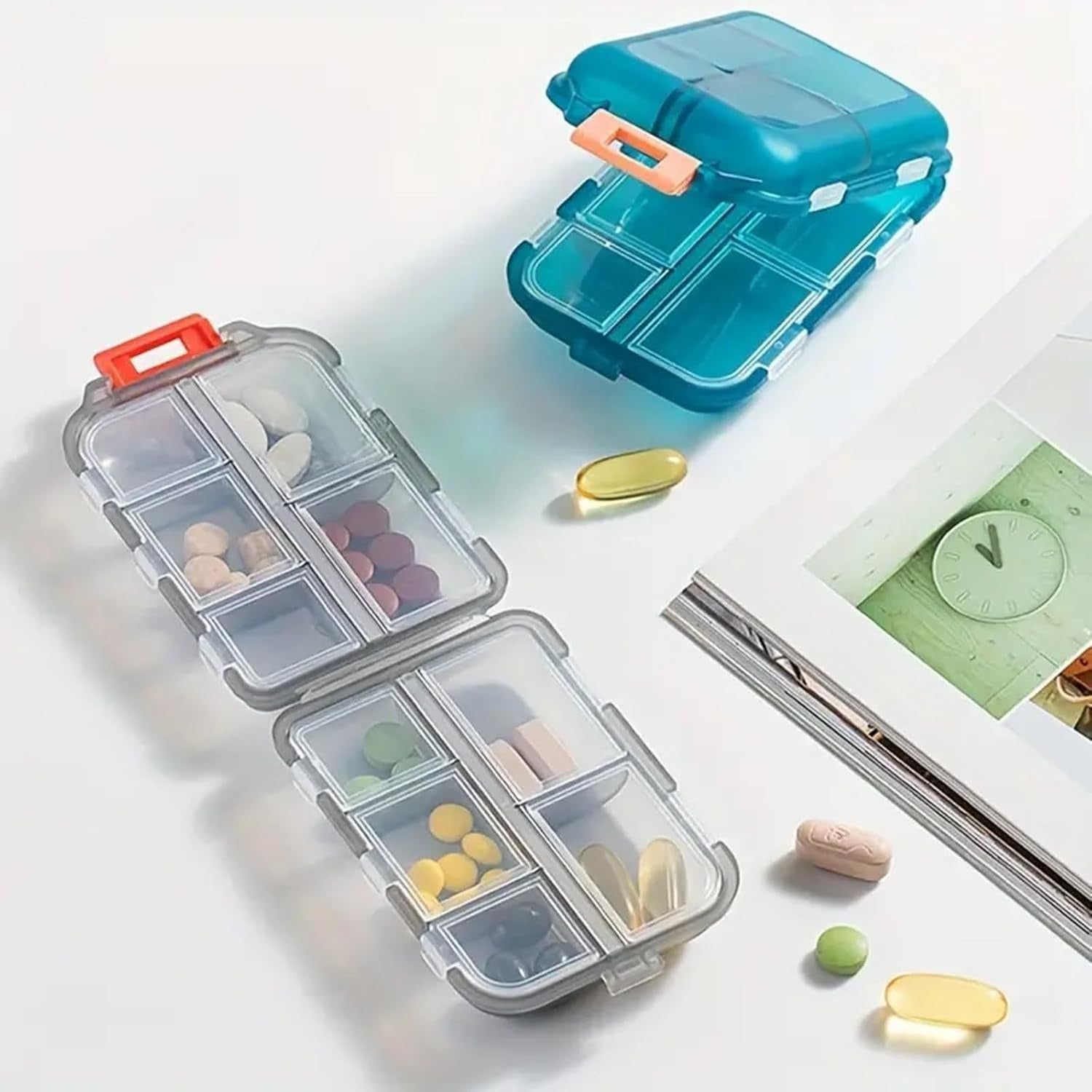 Pill Organizer Box with 4 Large and 6 Small Compartments