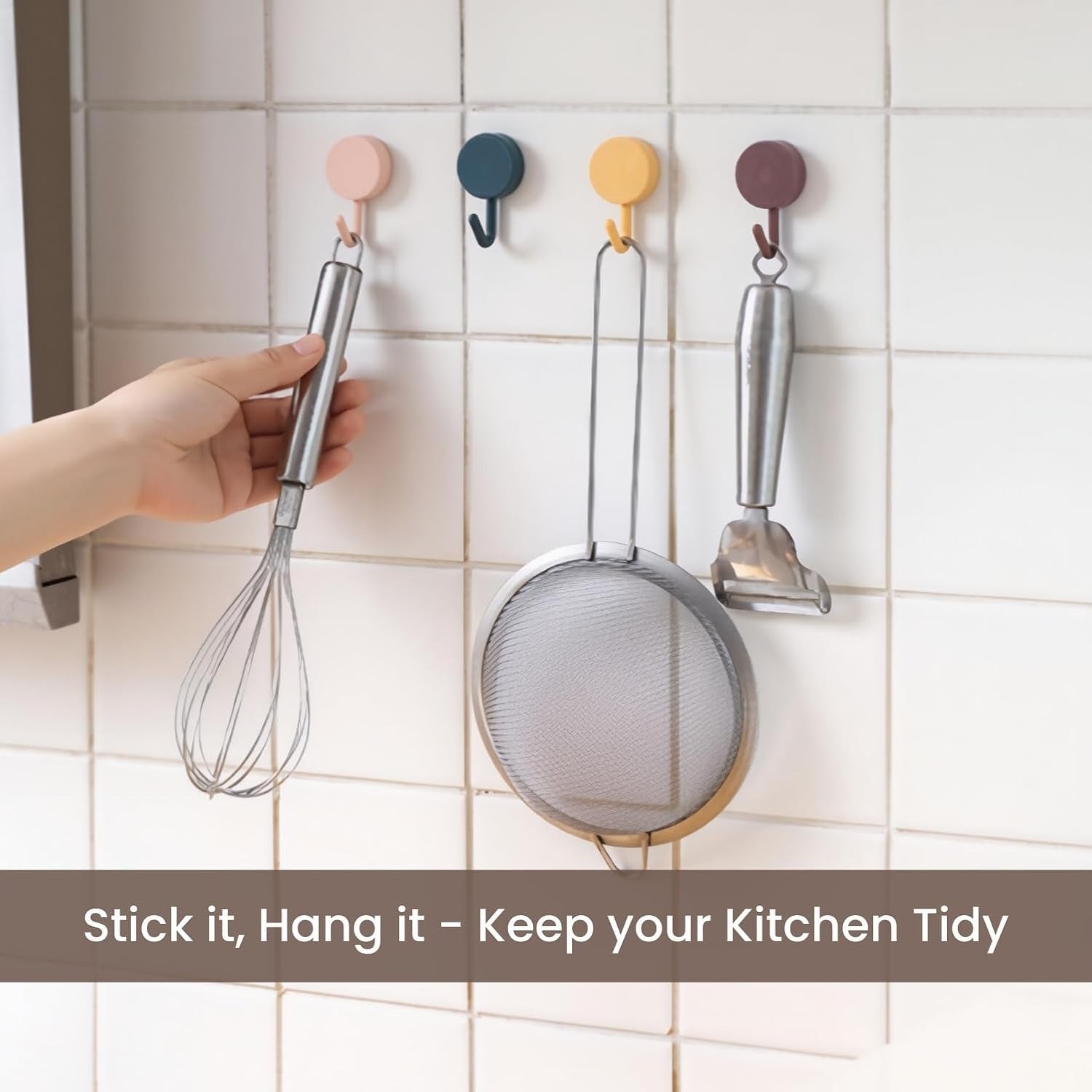 Self adhesive hooks for bathroom towels and loofah