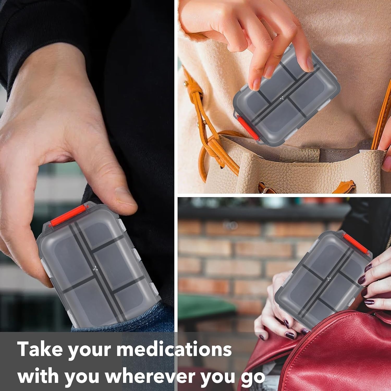 Compact Travel Pill Organizer Box with 10 Compartments